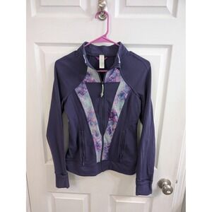 Ivivva Full Zip Athletic Jacket Kids Purple Multi Pattern Thumbholes - Size 14
